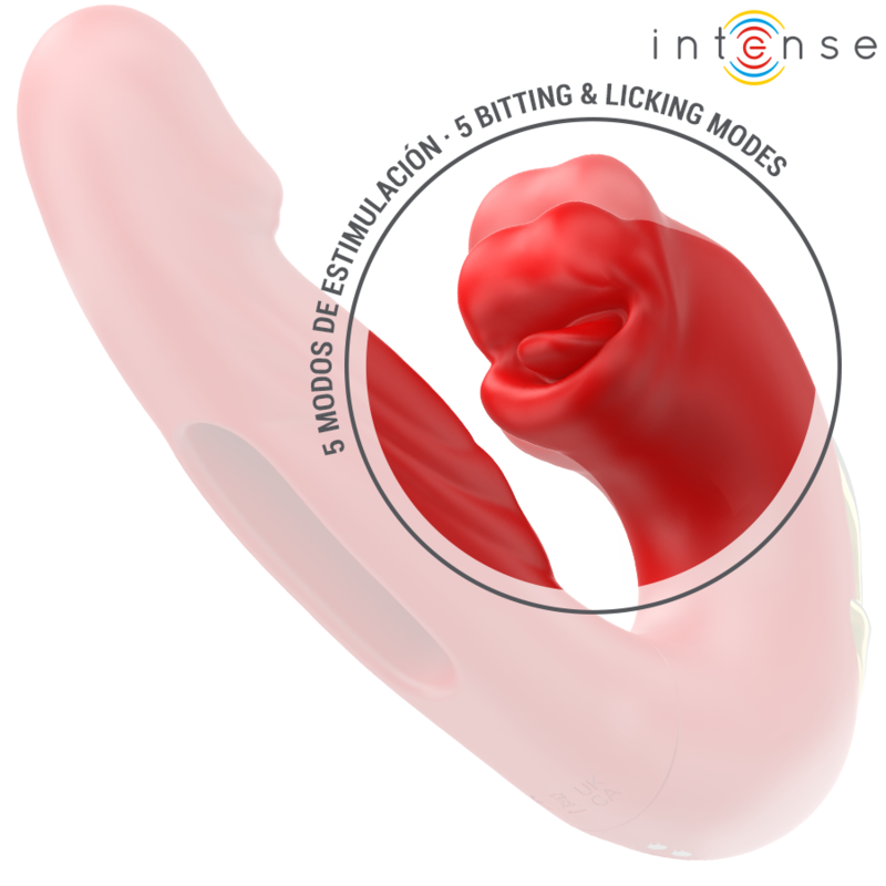 INTENSE - NATHY DOUBLE VIBRATOR WITH MULTIFUNCTION STIMULATING MOUTH RED - NOCTURNA DESIRES