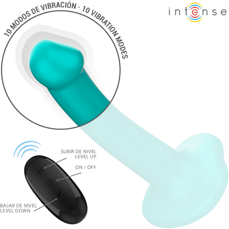 INTENSE - KATIE VIBRATOR WITH SUCTION CUP 10 VIBRATIONS BLUE REMOTE CONTROL - NOCTURNA DESIRES