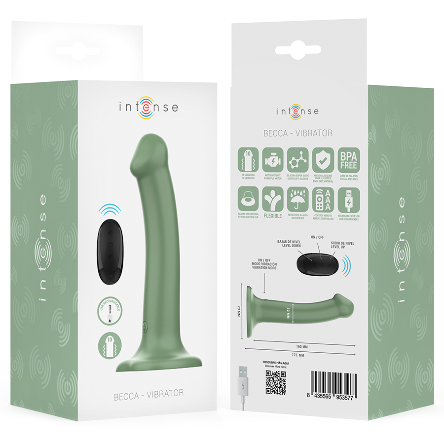 INTENSE - BECCA VIBRATOR WITH SUCTION CUP 10 VIBRATIONS GREEN REMOTE CONTROL - NOCTURNA DESIRES