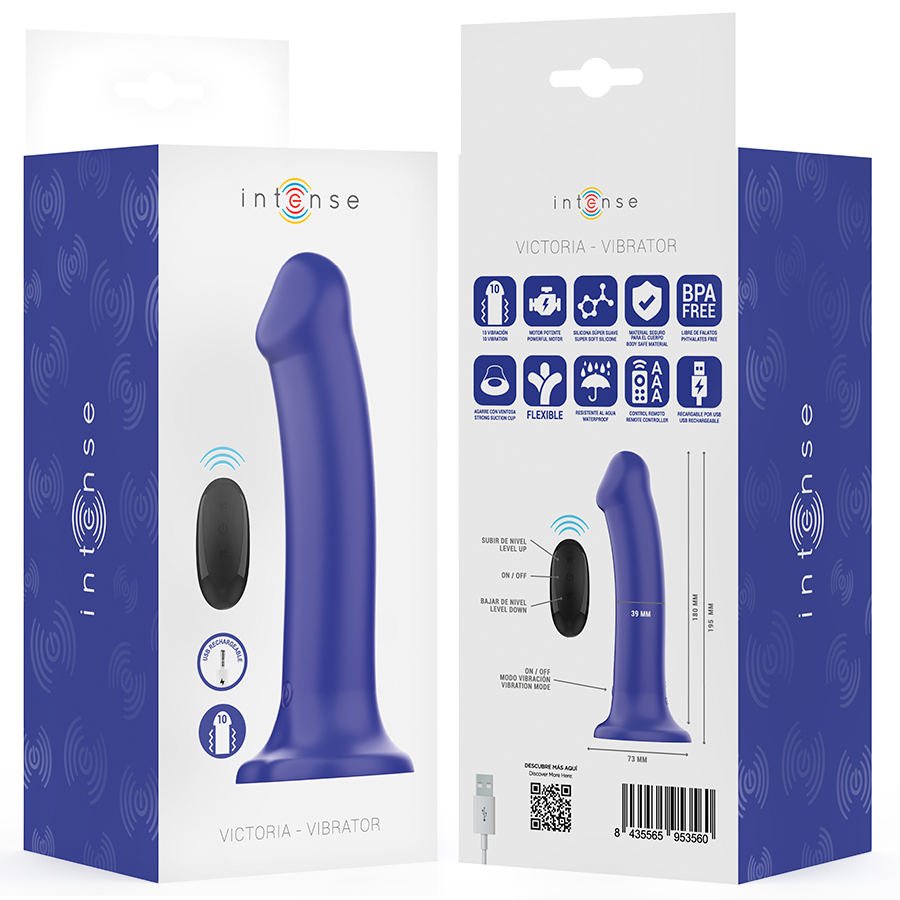 INTENSE - VICTORIA VIBRATOR WITH SUCTION CUP 10 VIBRATIONS DARK BLUE REMOTE CONTROL - NOCTURNA DESIRES