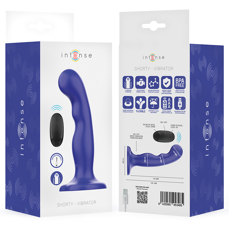 INTENSE - SHORTY VIBRATOR WITH SUCTION CUP BLUE REMOTE CONTROL - NOCTURNA DESIRES