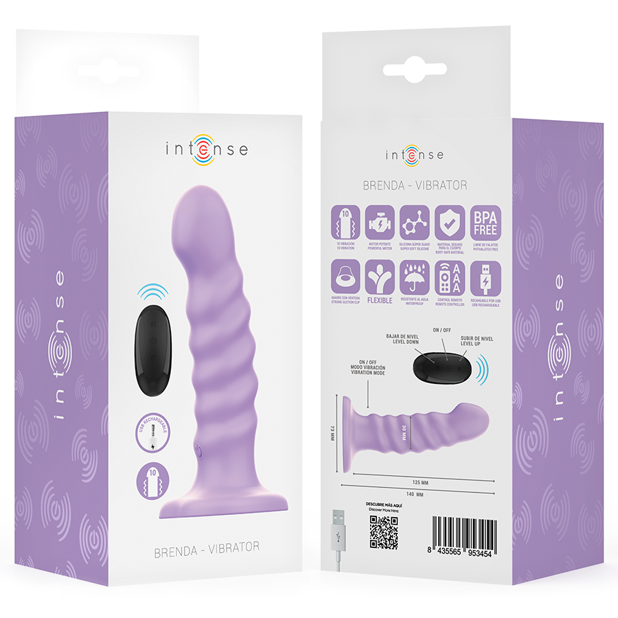 INTENSE - BRENDA VIBRATOR SIZE M SPIRAL DESIGN 10 VIBRATIONS PURPLE REMOTE CONTROL - NOCTURNA DESIRES