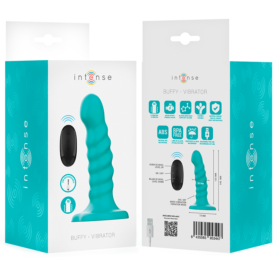 INTENSE - BUFFY VIBRATOR SIZE S SPIRAL DESIGN 10 VIBRATIONS BLUE REMOTE CONTROL - NOCTURNA DESIRES