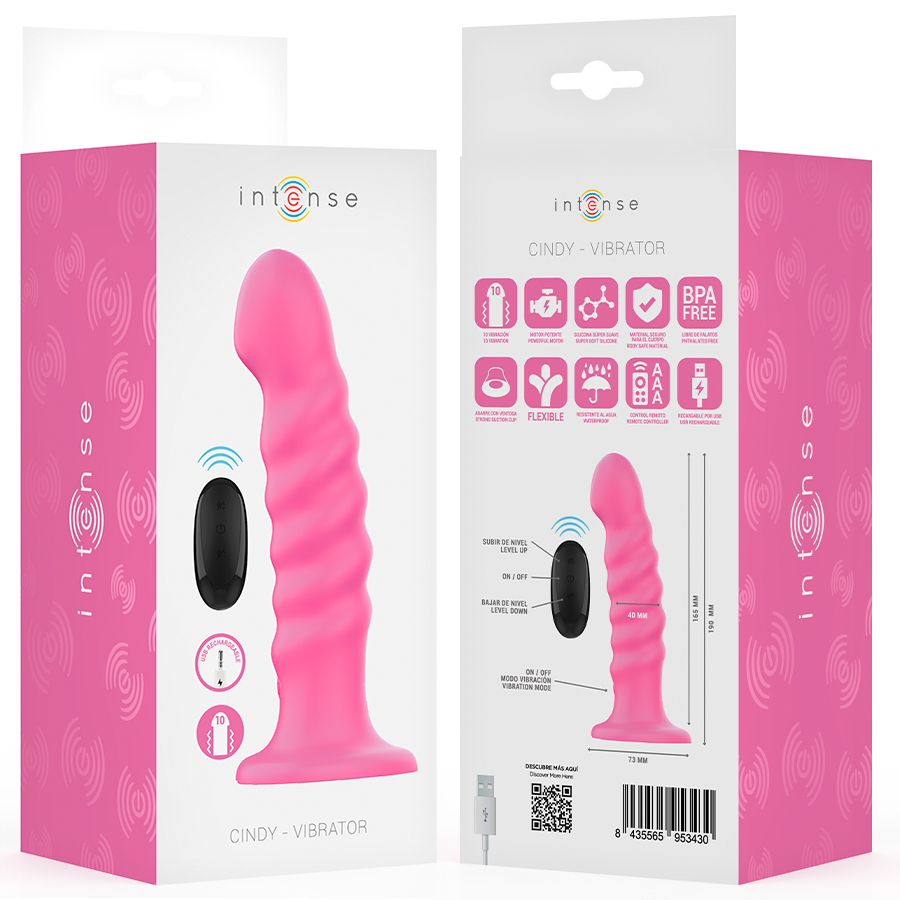 INTENSE - CINDY VIBRATOR SIZE L SPIRAL DESIGN 10 VIBRATIONS PINK REMOTE CONTROL - NOCTURNA DESIRES