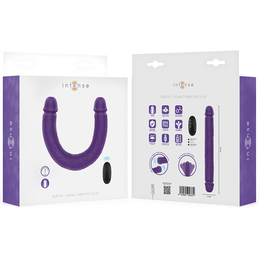 INTENSE - GUNTER DILDO DOUBLE VIBRATOR 40 CM PURPLE REMOTE CONTROL - NOCTURNA DESIRES