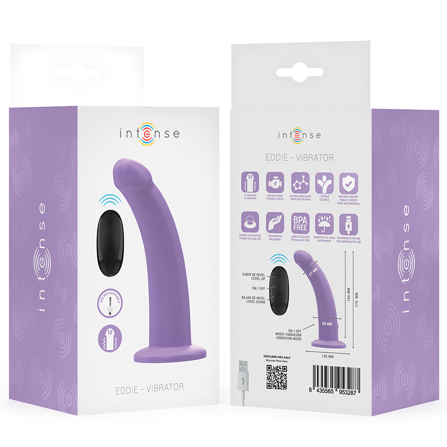 INTENSE - EDDIE VIBRATOR 17.5 CM 10 VIBRATIONS PURPLE REMOTE CONTROL - NOCTURNA DESIRES