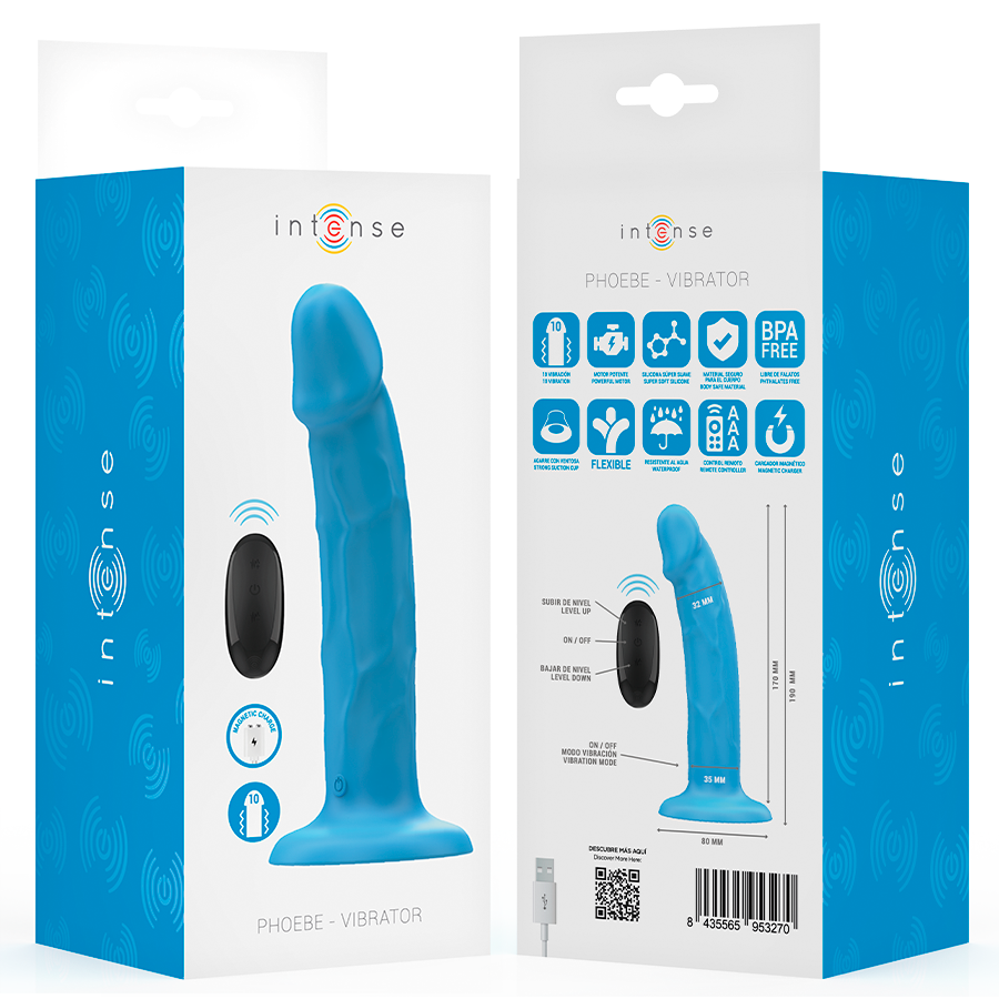 INTENSE - PHOEBE REALISTIC VIBRATOR 10 VIBRATIONS BLUE REMOTE CONTROL - NOCTURNA DESIRES