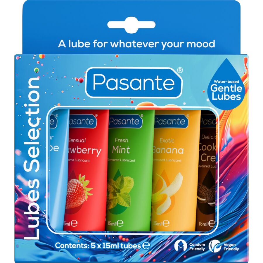 PASANTE - PACK ASSORTED FLAVOR LUBRICANTS 5 UNITS X 15 ML - NOCTURNA DESIRES
