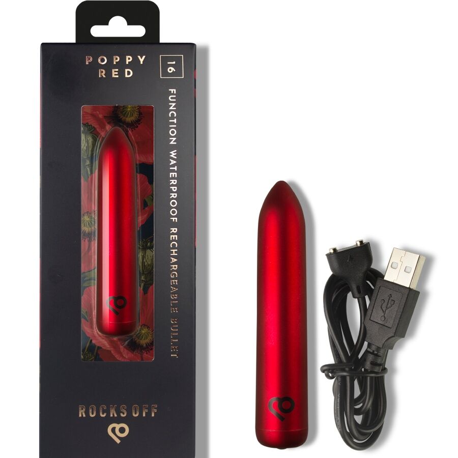 ROCKS-OFF - RECHARGEABLE VIBRATING BULLET POPPY RED - NOCTURNA DESIRES