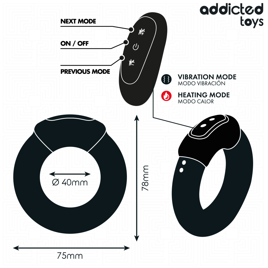ADDICTED TOYS - HEATING EFFECT VIBRATING COCK RING REMOTE CONTROL - NOCTURNA DESIRES