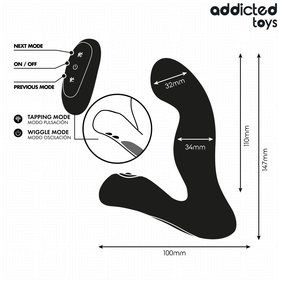 ADDICTED TOYS - OSCILLATING PROSTATE MASSAGER WITH PULSATION MODE REMOTE CONTROL - NOCTURNA DESIRES