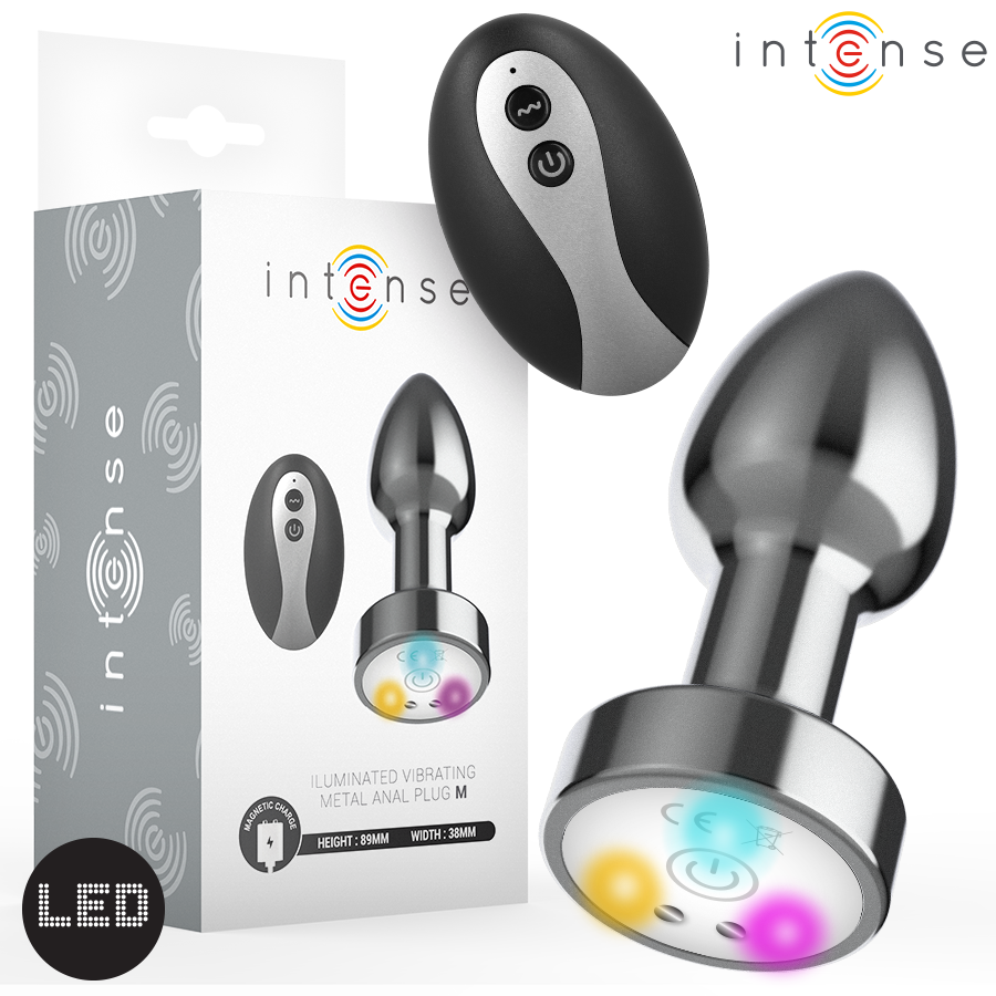 INTENSE - VIBRATING METAL ANAL PLUG WITH LED LIGHTS AND REMOTE CONTROL - SIZE M - NOCTURNA DESIRES