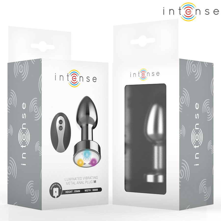 INTENSE - VIBRATING METAL ANAL PLUG WITH LED LIGHTS AND REMOTE CONTROL - SIZE M - NOCTURNA DESIRES