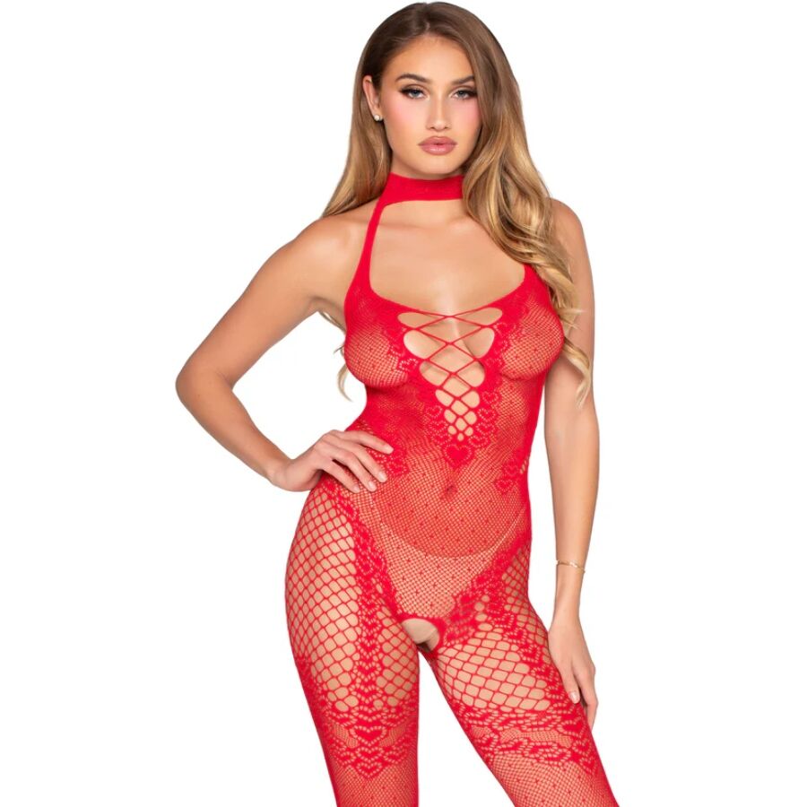 LEG AVENUE - 89336 CROTCHLESS BODYSTOCKING RED - ONE SIZE - NOCTURNA DESIRES