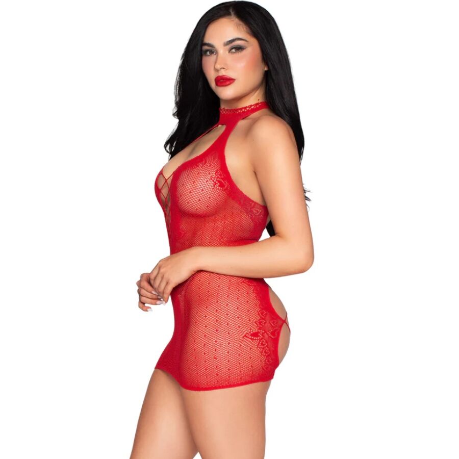 LEG AVENUE - 81675 HALTER MINI DRESS RED - ONE SIZE - NOCTURNA DESIRES