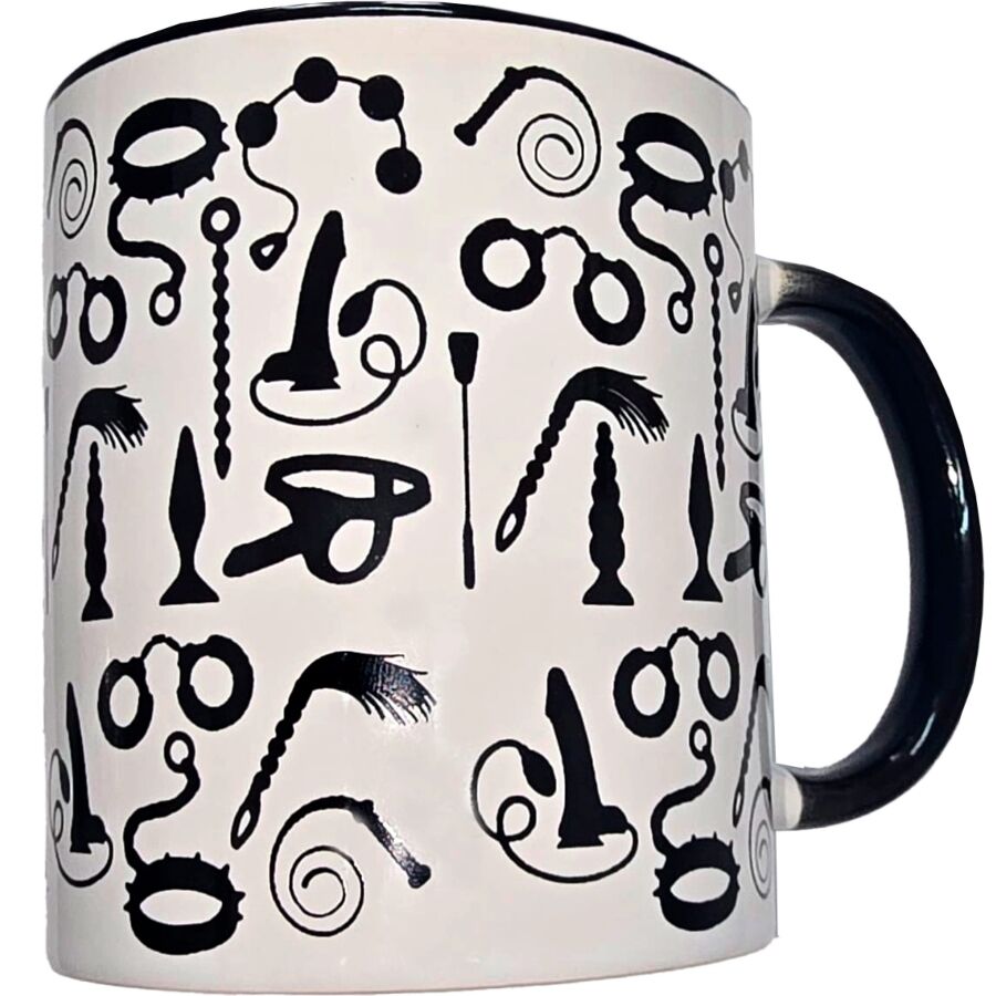 DIABLO PICANTE - WHITE BONDAGE MUG WITH BLACK HANDLE 370 ML - NOCTURNA DESIRES