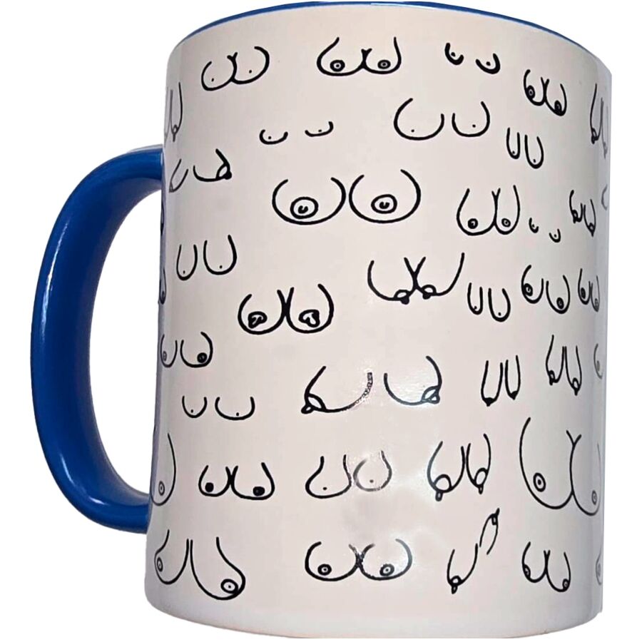 DIABLO PICANTE - WHITE BOOBS MUG WITH BLUE HANDLE 370 ML - NOCTURNA DESIRES