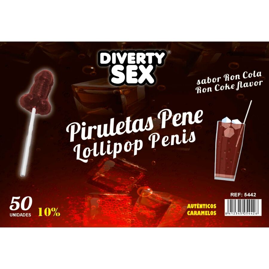DIABLO GOLOSO - 50 PENIS LOLLIPOPS RON COLA FLAVOR 10% ALCOHOL - NOCTURNA DESIRES