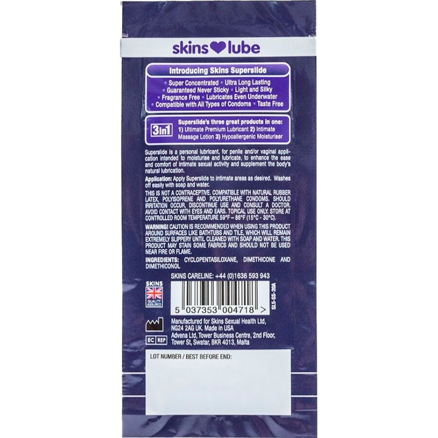 SKINS - SUPERSLIDE SILICONE-BASED LUBRICANT SINGLE-DOSE 5 ML - NOCTURNA DESIRES