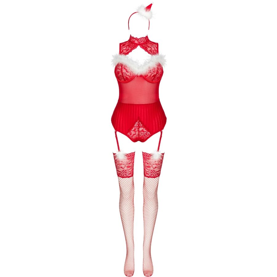 LIVCO CORSETTI FASHION - LIMPID SNOWFLAKES LC 90604 BODY + STOCKINGS + CHRISTMAS HEADBAND L/XL - NOCTURNA DESIRES