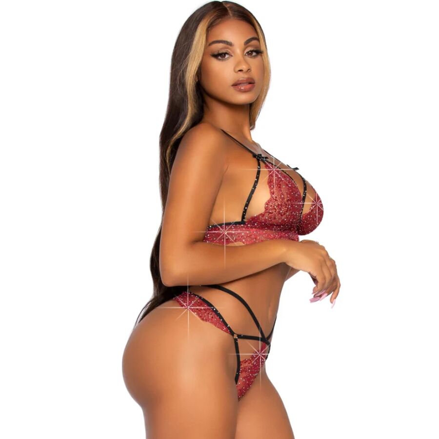 LEG AVENUE - 81623 BRA + THONG SET BURGUNDY SIZE M - NOCTURNA DESIRES