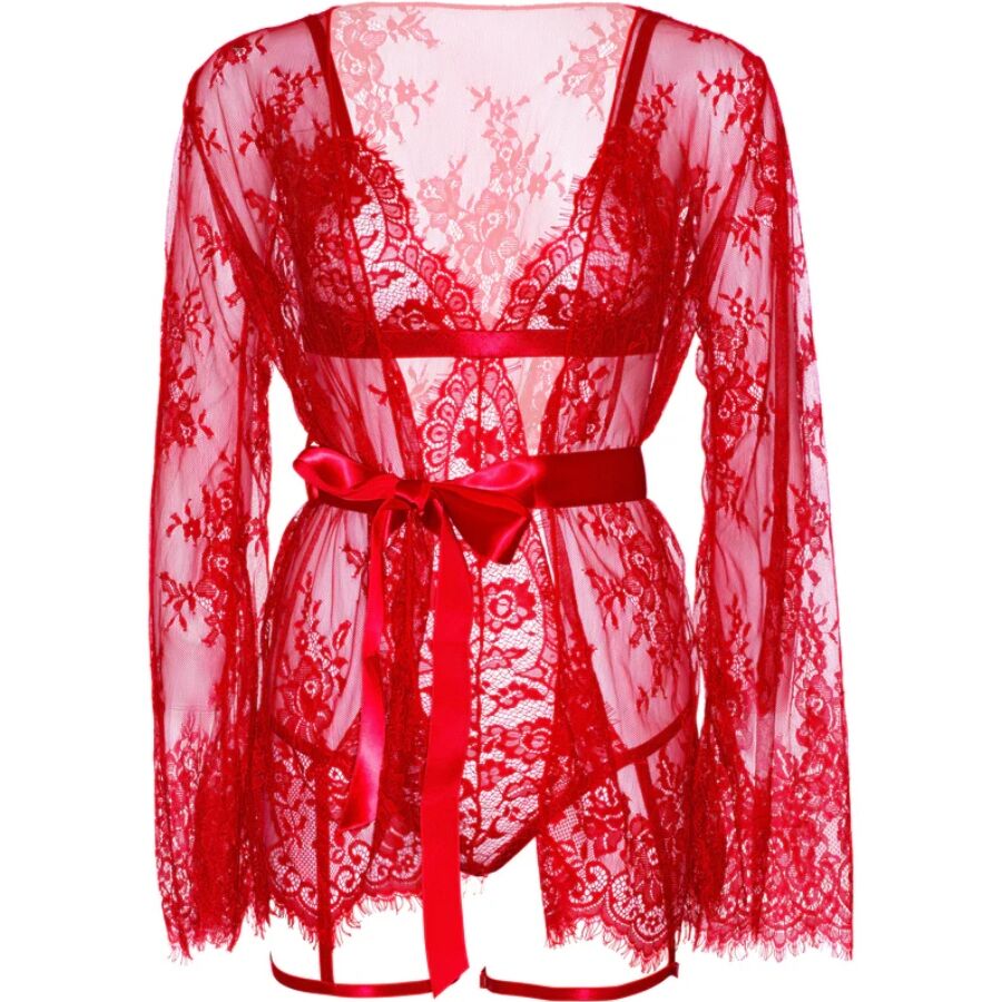 LEG AVENUE - 86123 TEDDY + GARTER ROBE SET RED SIZE S - NOCTURNA DESIRES