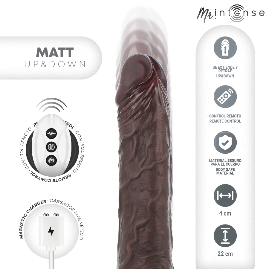 MR INTENSE - MATT REALISTIC MULTIFUNCTION WITH VIBRATION UP AND DOWN REMOTE CONTROL 22 CM -O- 4 CM - NOCTURNA DESIRES