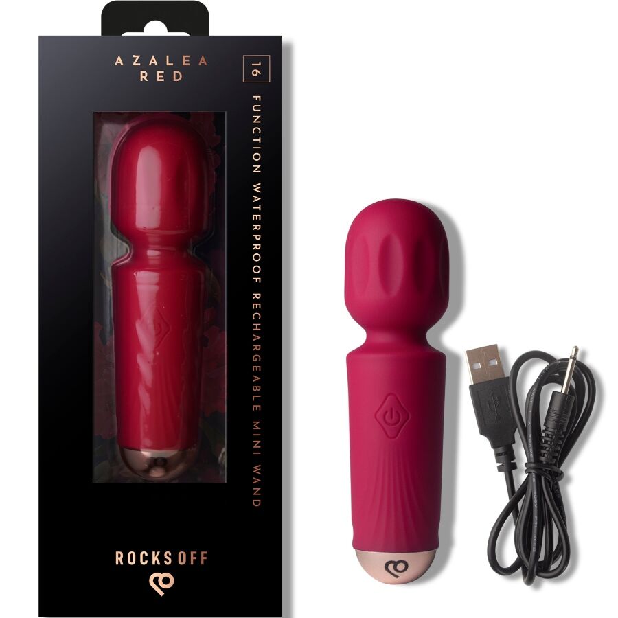 ROCKS-OFF - MINI RECHARGEABLE WAND 16 FUNCTIONS AZALEA RED - NOCTURNA DESIRES