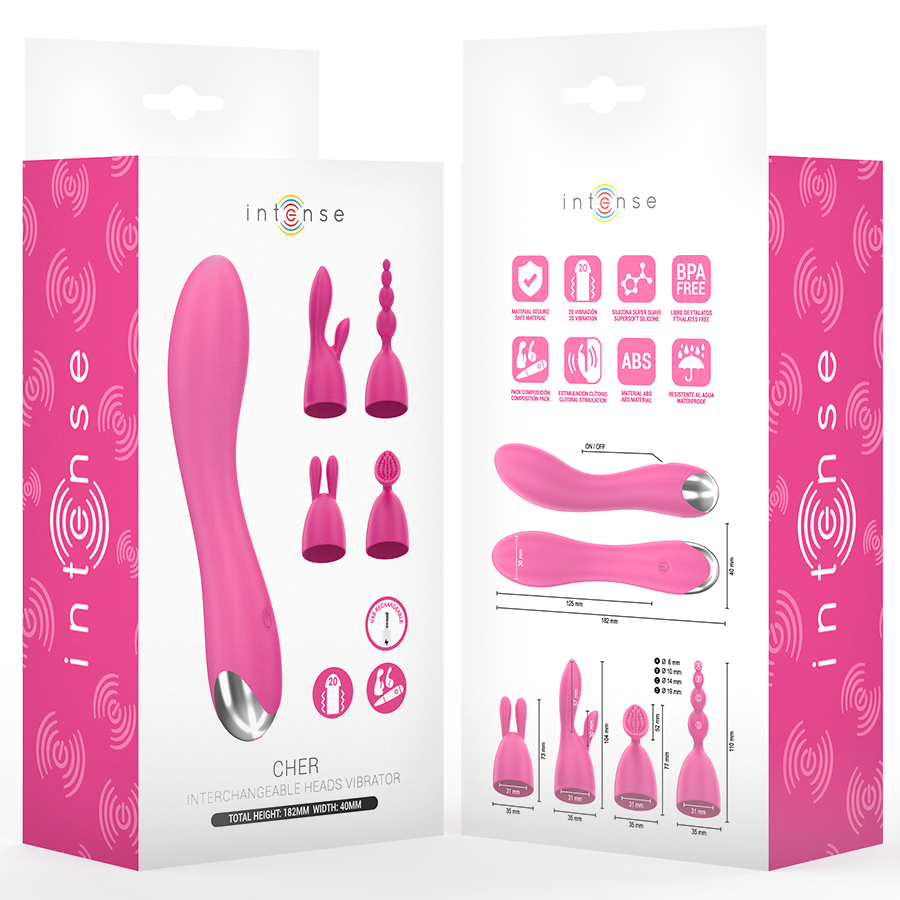 INTENSE - CHER VIBRATOR WITH 20 PATTERNS AND INTERCHANGEABLE HEADS - NOCTURNA DESIRES