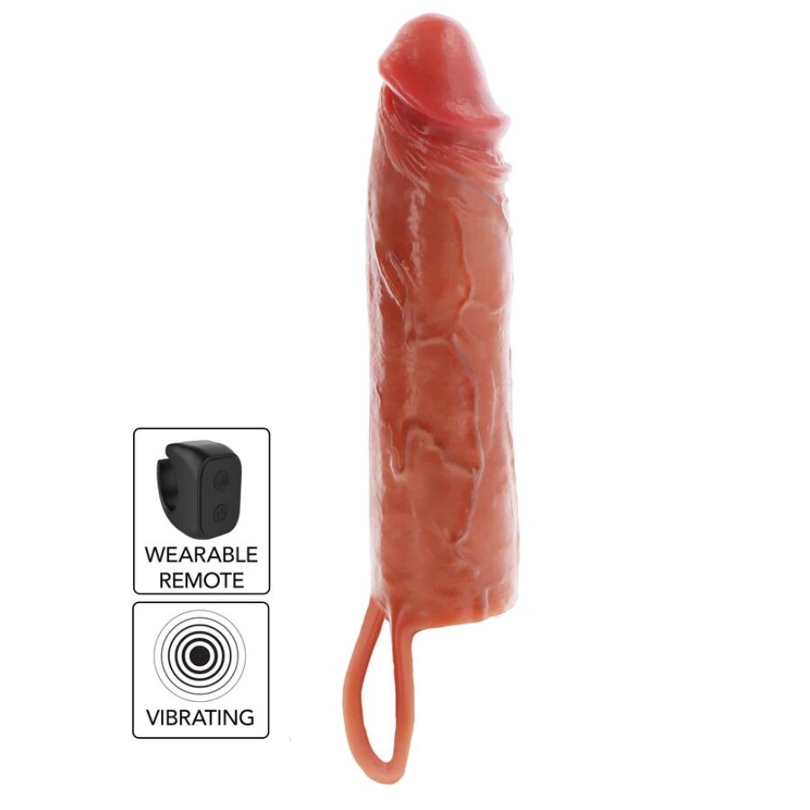 GET REAL - HYDRATED SKIN SILICONE VIBRATING PENIS SLEEVE CARAMEL 20 CM - NOCTURNA DESIRES