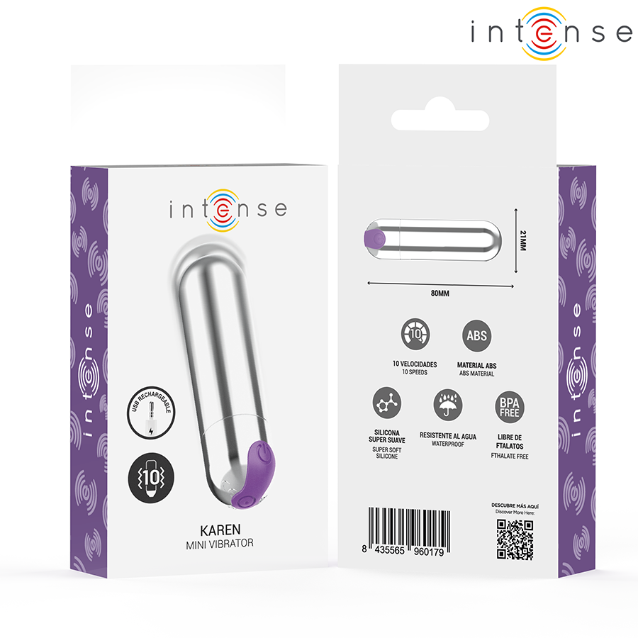 INTENSE - KAREN MINI RECHARGEABLE VIBRATING BULLET SILVER - NOCTURNA DESIRES