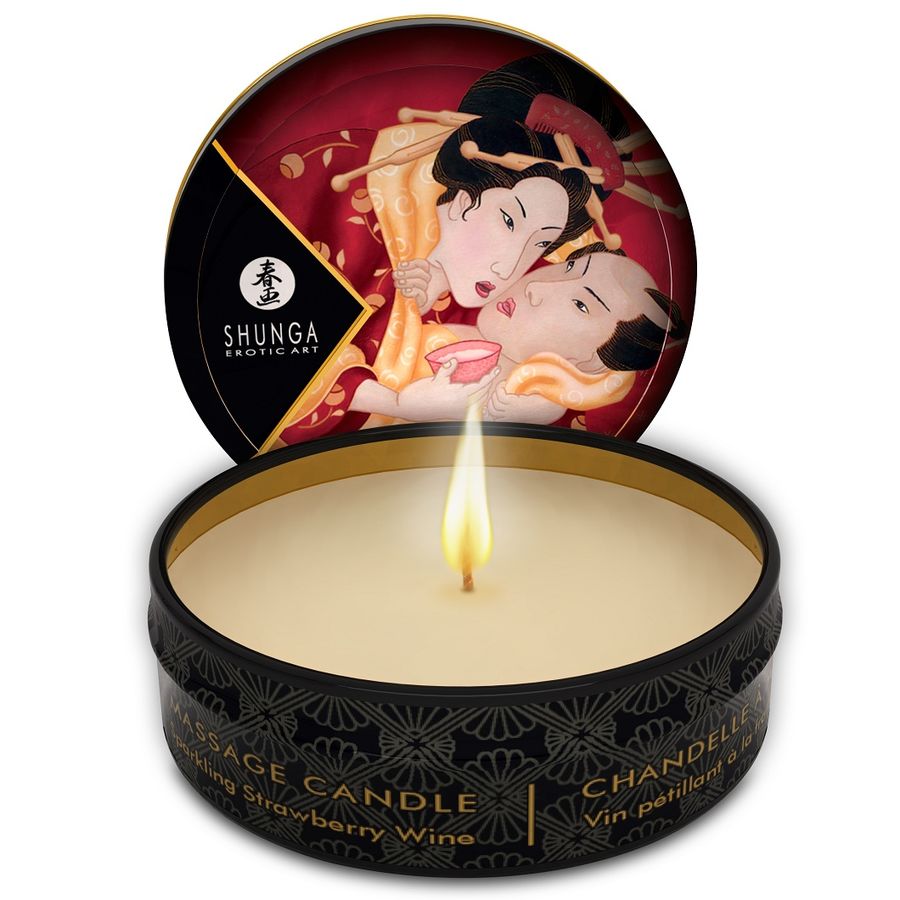 SHUNGA - MINI CARESS BY CANDELIGHT STRAWBERRIES AND CAVA MASSAGE CANDLE 30 ML SHUNGA CANDLES  NOCTURNA DESIRES