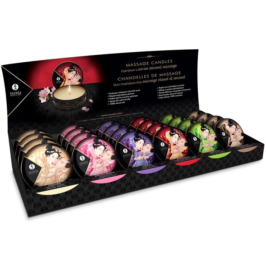 SHUNGA - MINI CARESS BY CANDLELIGHT DISPLAY MASSAGE CANDLES 24 UNITS - NOCTURNA DESIRES