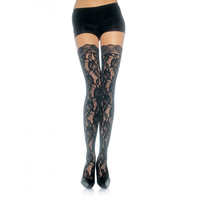 LEG AVENUE - FLORAL LACE STOCKINGS LEG AVENUE HOSIERY  NOCTURNA DESIRES