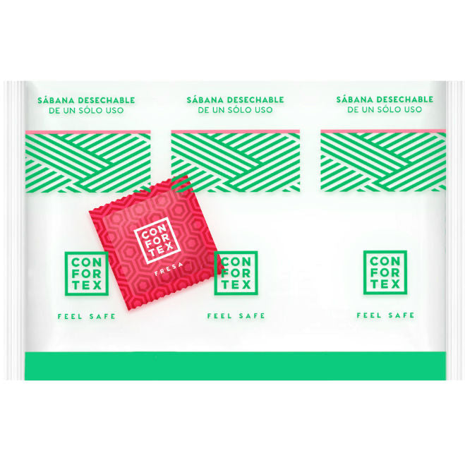 CONFORTEX - DISPOSABLE HYGIENIC SHEETS, INDIVIDUAL BAG + STRAWBERRY CONDOM CONFORTEX  NOCTURNA DESIRES
