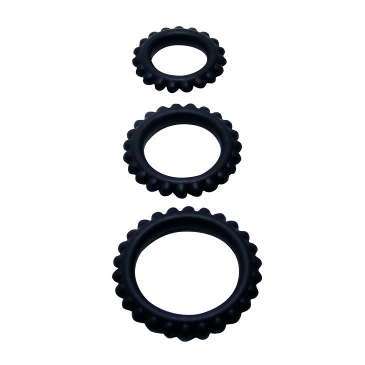 BAILE - TITAN SET 3PCS COCK RING BLACK 2.8 + 2.4 + 1.9 CM BAILE FOR HIM  NOCTURNA DESIRES