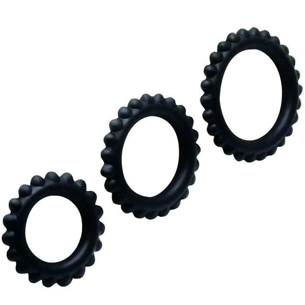 BAILE - TITAN SET 3PCS COCK RING BLACK 2.8 + 2.4 + 1.9 CM BAILE FOR HIM  NOCTURNA DESIRES