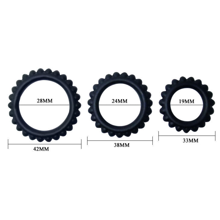 BAILE - TITAN SET 3PCS COCK RING BLACK 2.8 + 2.4 + 1.9 CM BAILE FOR HIM  NOCTURNA DESIRES