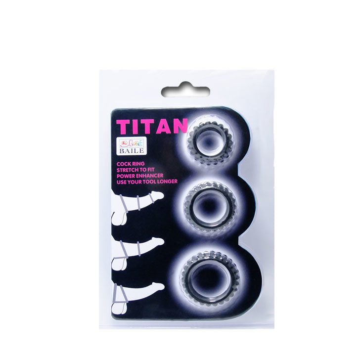 BAILE - TITAN SET 3PCS COCK RING BLACK 2.8 + 2.4 + 1.9 CM BAILE FOR HIM  NOCTURNA DESIRES