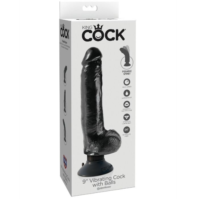 KING COCK - 23 CM VIBRATING COCK WITH BALLS BLACK - NOCTURNA DESIRES