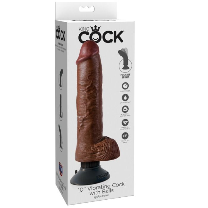 KING COCK - 25.5 CM VIBRATING COCK WITH BALLS BROWN - NOCTURNA DESIRES