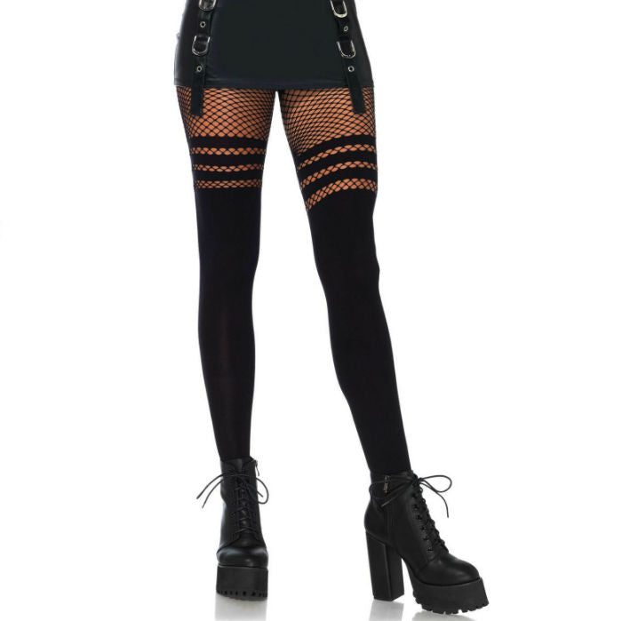 LEG AVENUE - PANTYHOUSE WIT FISNHET STRIPES LEG AVENUE HOSIERY  NOCTURNA DESIRES