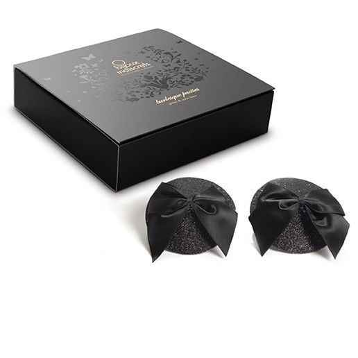 BIJOUX - BURLESQUE SHINY NIPPLE COVERS WITH BOW BIJOUX BURLESQUE PASTIES  NOCTURNA DESIRES