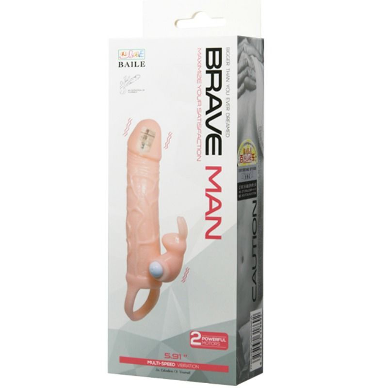 BAILE - BRAVE MAN PENIS COVER WITH RABBIT AND DOUBLE ENGINE FLESH 16.5 CM BAILE FOR HIM  NOCTURNA DESIRES