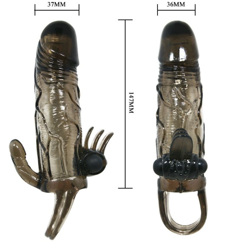 BAILE - BRAVE MAN PENIS COVER WITH CLIT AND ANAL STIMULATION DOUBLE BULLET BLACK 16.5 CM BAILE FOR HIM  NOCTURNA DESIRES
