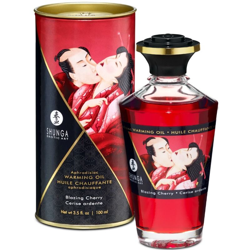SHUNGA - HEAT EFFECT MASSAGE OIL INTENSE CHERRY FLAVOR 100 ML - NOCTURNA DESIRES