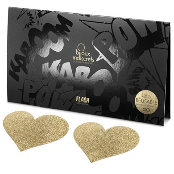 BIJOUX - INDISCRETS FLASH GOLDEN HEART NIPPLE COVERS BIJOUX FLASH COLLECTION  NOCTURNA DESIRES