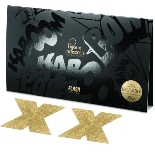 BIJOUX - INDISCRETS FLASH CROSS GOLD NIPPLE COVERS BIJOUX FLASH COLLECTION  NOCTURNA DESIRES