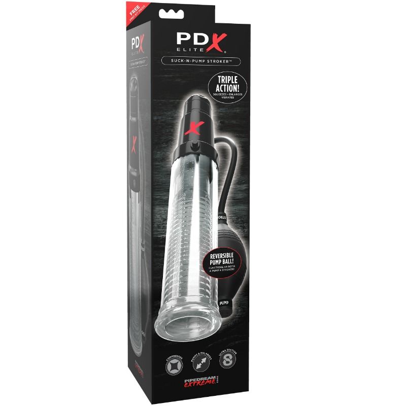 PDX ELITE - SUCK N PUMP STROKER VIBRATING MASTURBATOR SUCTION PUMP PDX ELITE  NOCTURNA DESIRES