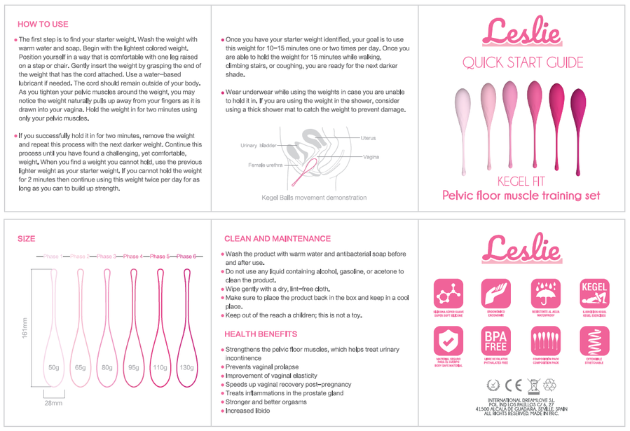 LESLIE - KEGEL FIT PELVIC MUSCLE TRAINING SET 6 WEIGHTS LESLIE  NOCTURNA DESIRES